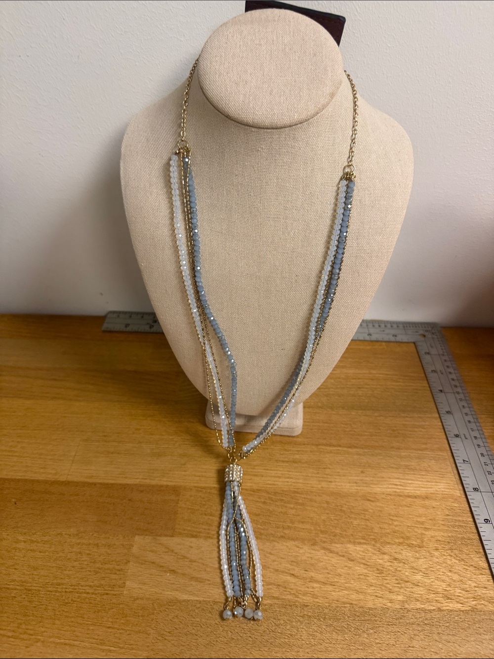 Simply Noelle long crystal beaded tassel necklace NWT